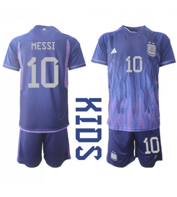 Maillot de foot Argentine Lionel Messi #10 Extérieur enfant Monde 2022 Manches Courte (+ pantalon court)